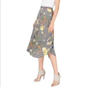 Calvin Klein Floral Print Stripe Asymmetrical Midi Women’s Skirt Sz XL NWT